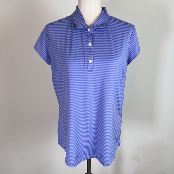 Footjoy Athletic Top Golf Women's Large Purple Striped Button Polo Collared - Picture 1 of 13